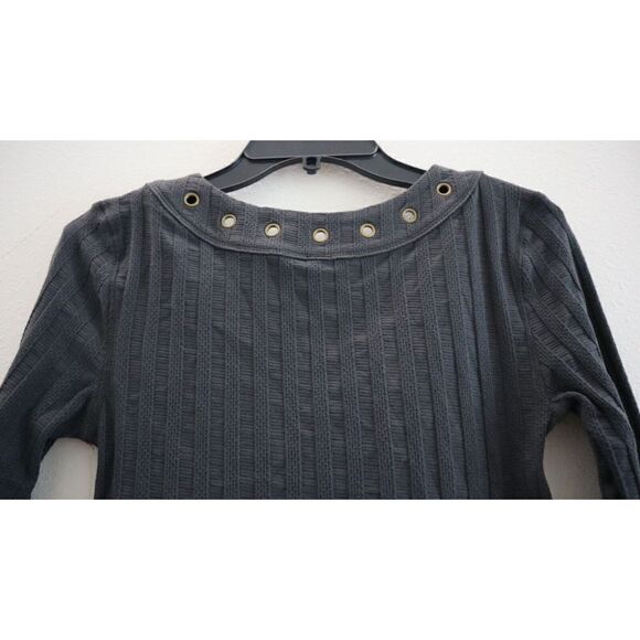 Free People OB1090510 Women's Sz S Washed Black Ice Cold Lace-Up Ribbed Top $78 - Picture 4 of 13
